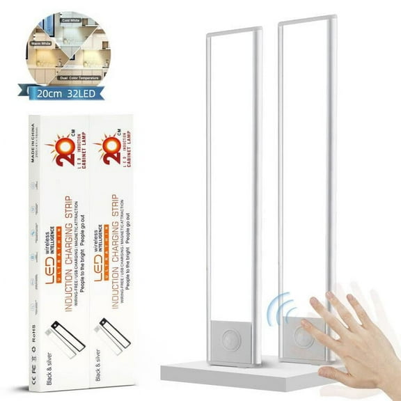 Under Cabinet Lights, Wireless Motion Sensor Light,32 LED Magnetic Closet Lights, Battery Operated Rechargeable Under Counter Lighting for Kitchen,Wardrobe,Stairway,Hallway (2 Pack)