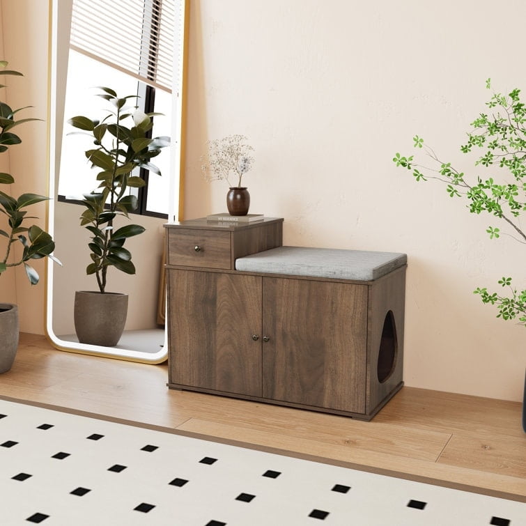 Dark Walnut Multi-Purpose Cat House and Storage Bench