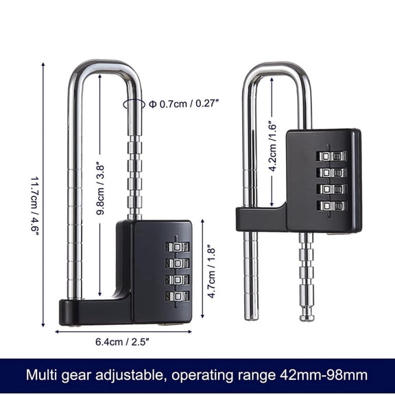 Cabinet Lock,Combination Padlock,Stainless Steel Gym Locker Lock Code Long Adjustable Shackle Lock for School,Gym Black