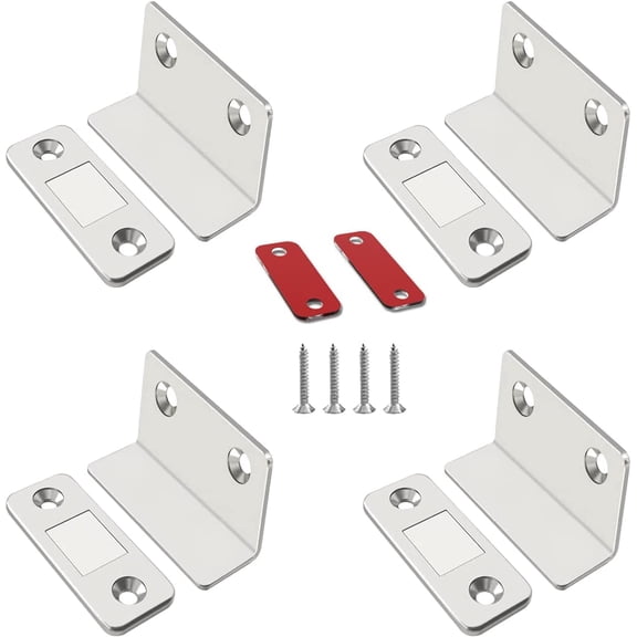 Cabinet Magnetic Catch L-Shaped Ultra Thin Cabinet Door Magnetic Catch for Drawer Magnets Adhesive Cabinet Latch Magnetic Closures for Kitchen Closet Door Closing (Sliver, 4 Pack)