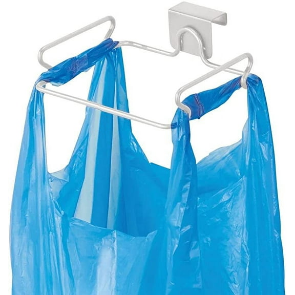 Over the Cabinet Metal Small Garbage Container, Trash Bag Holder Rack for Recycled Reusable Plastic Shopping Grocery Bags Stainless Steel Trash Bag Holder for Kitchen, Pantry, Garage, Bathroom