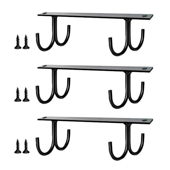 Under Cabinet Mug Rack, Rustic Mug Organizer Rack Cup Holder Under Shelf 12 Hanging Hooks Rack for Mugs, Coffee Cups and Kitchen Utensils Display (Black-3 Pack-12 Hooks)