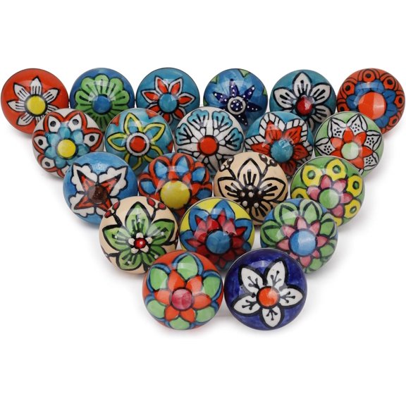 Cabinet Multicolor Assorted Ceramic Drawer Pull Handle Kitchen Cupboard Wardrobe Knob Boho Room Decorative Furniture Hardware Dresser Drawers Knobs-Pack of 20