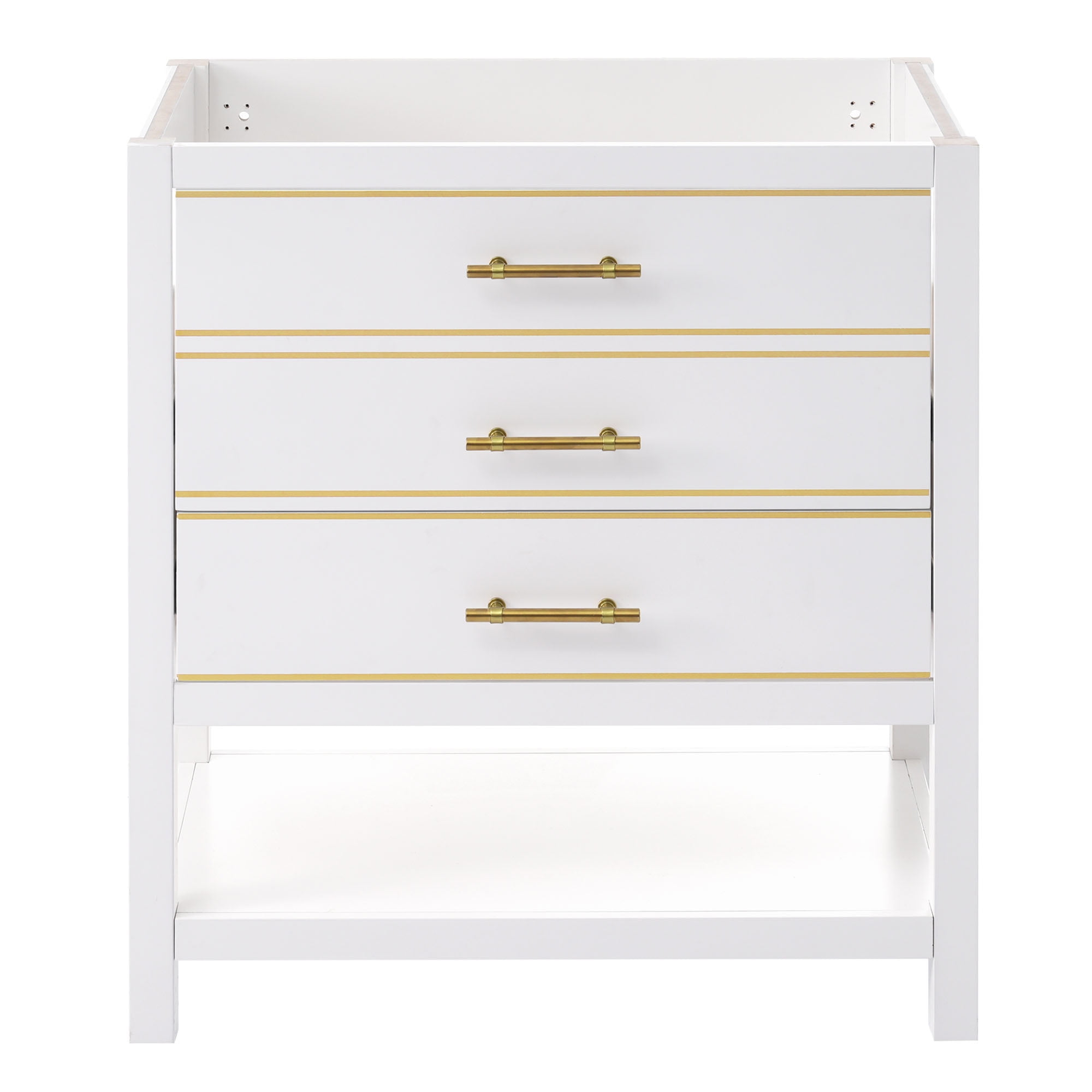 White and Gold 30" Bathroom Vanity Cabinet with Open Storage