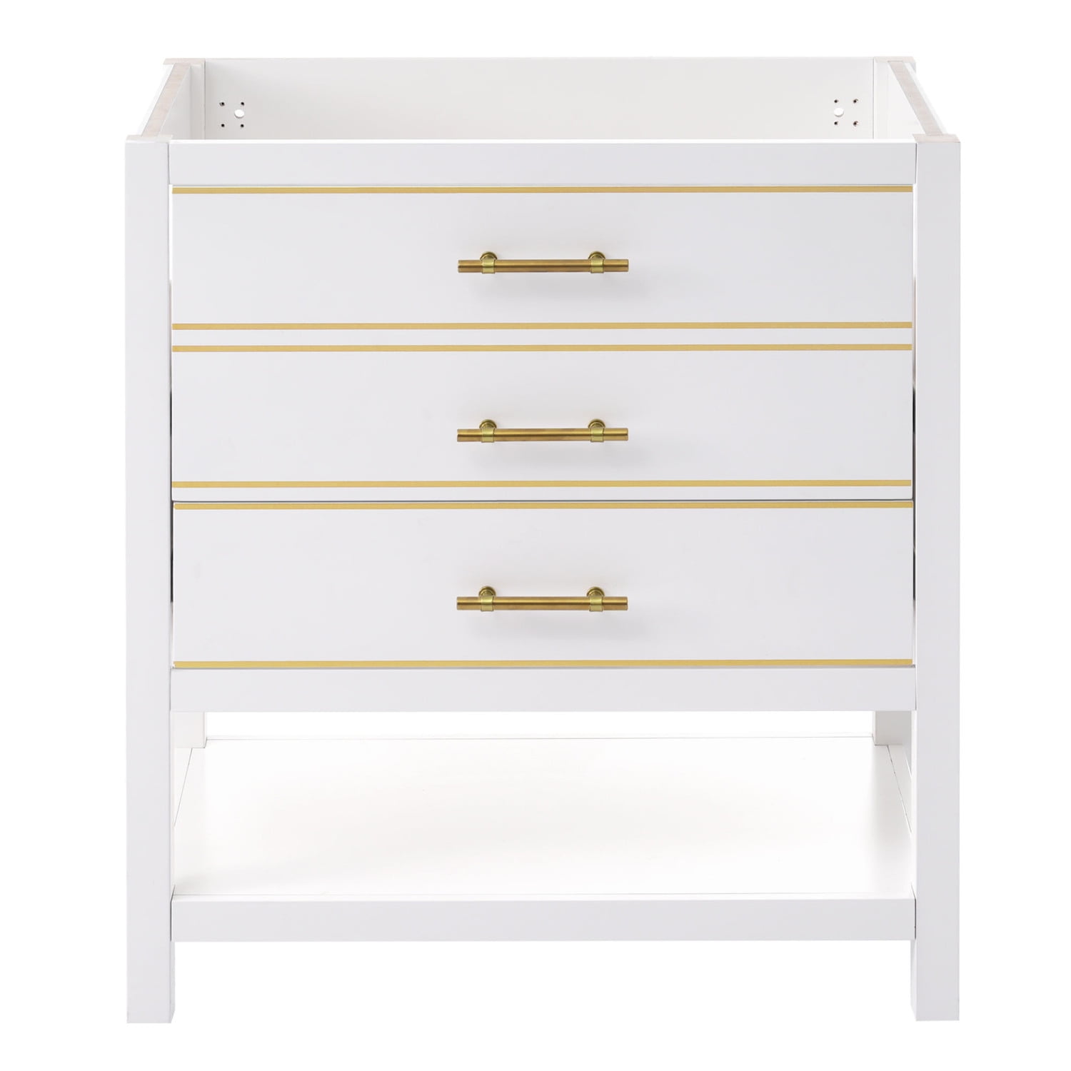 White and Gold 30" Bathroom Vanity Cabinet with Open Storage