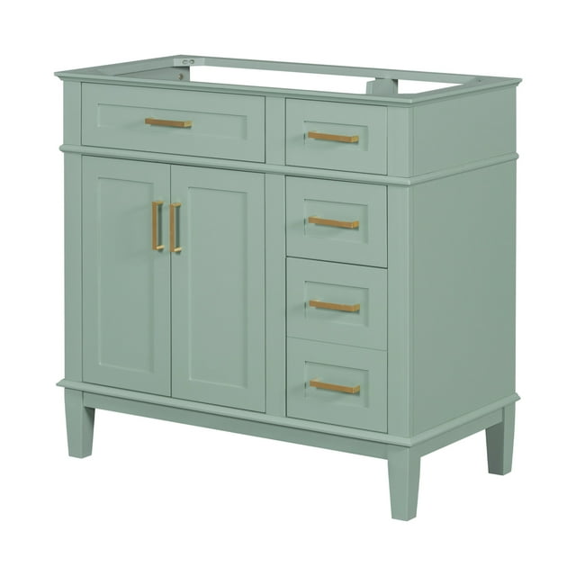 [Cabinet Only] 36" Bathroom Vanity with Featuring Two Soft Close Doors and Four Drawers, Bathroom Cabinet with Solid Wooden Frame, Green(Sink not Included)