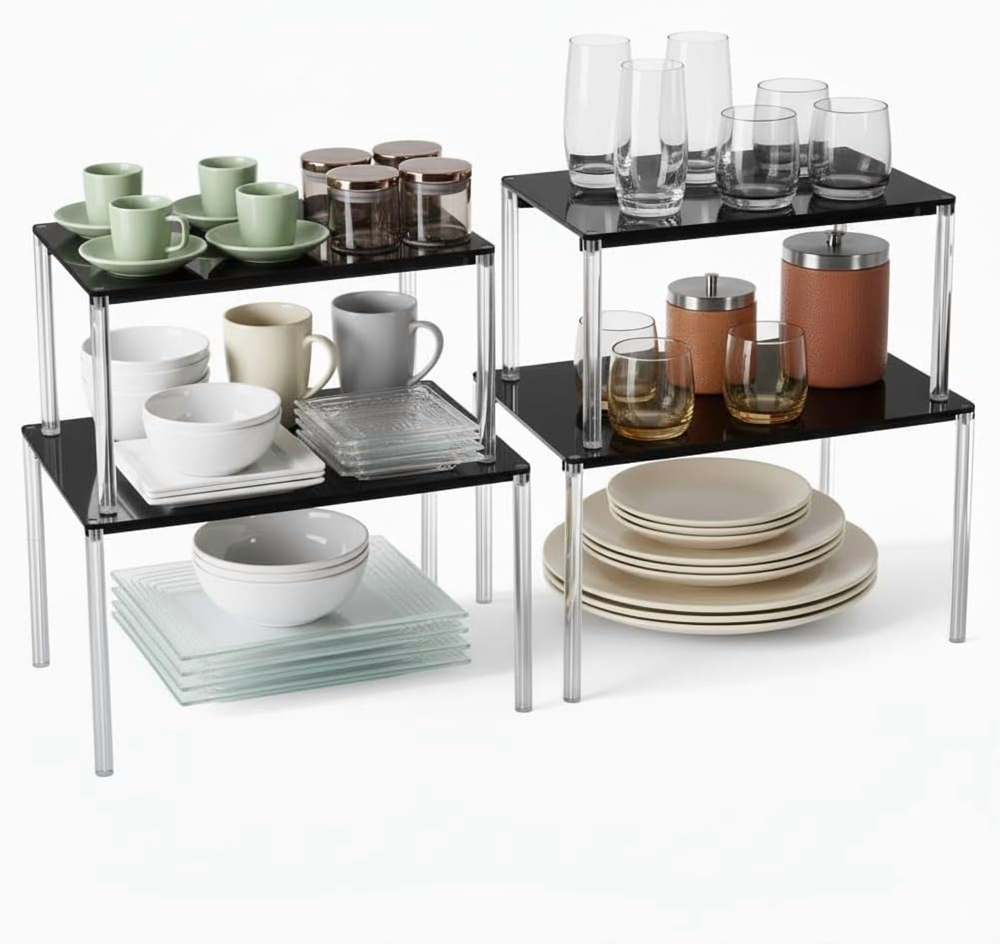 Cabinet Organizer Acrylic Spice Rack, 4 Pack Stackable Shelf Riser for ...