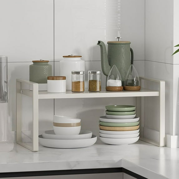 Cabinet Organizer Shelf under $5! kkbbma Cabinet Organizer Shelf, Metal Shelves Spice Rack for Kitchen Counter-Pantry Organizers Storage,Stackable Risers Stand for Bathroom,Cupboard,Desk Organization