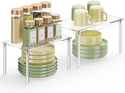 Cabinet Organizer Shelf for Kitchen, Set of 2 Acrylic Shelf Riser for ...