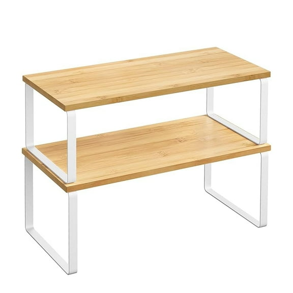 Cabinet Organizer Shelf, Metal, Stackable, 2-Tier Spice Rack & Organizer (White and Natural Beige)