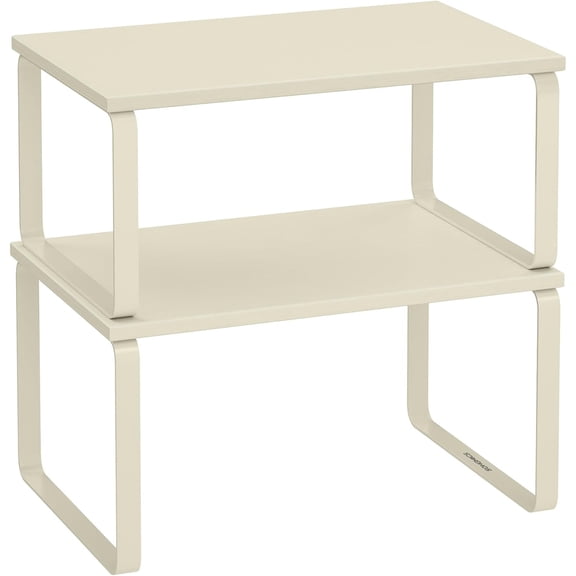 Cabinet Organizer Shelf, Set of 2 Kitchen Counter Shelves, Kitchen Storage, Spice Rack, Stackable, Expandable, Metal and Engineered Wood, Ink Black and Natural Beige UKCS02NB