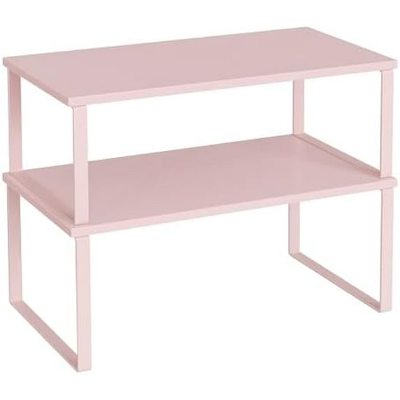 Cabinet Organizer Shelf, Set of 2 Kitchen Counter Shelves, Kitchen Storage, Spice Rack, Stackable, Expandable, Metal and Engineered Wood, Jelly Pink UKCS025S01