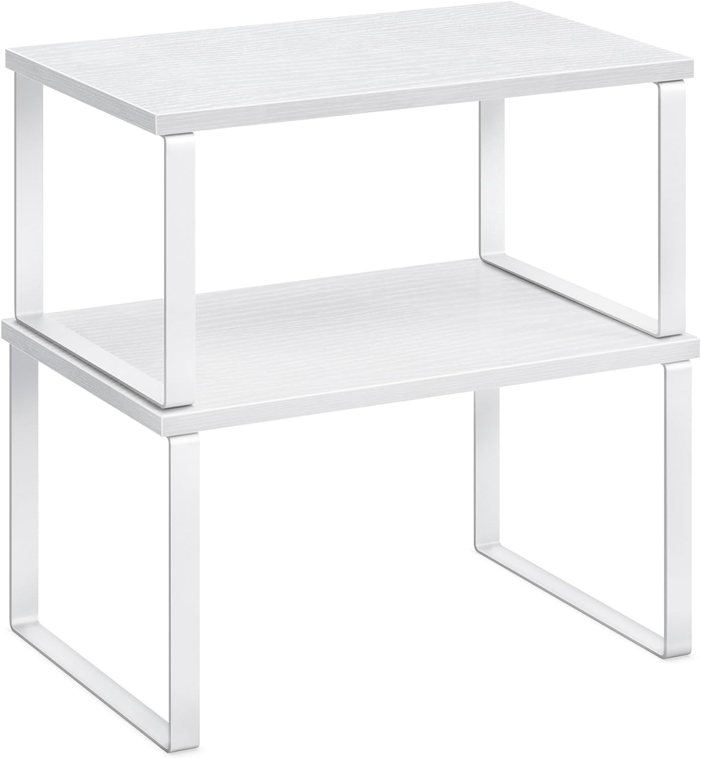 Cloud White and Snow White Stackable Metal and Wood Kitchen Organizer Shelves