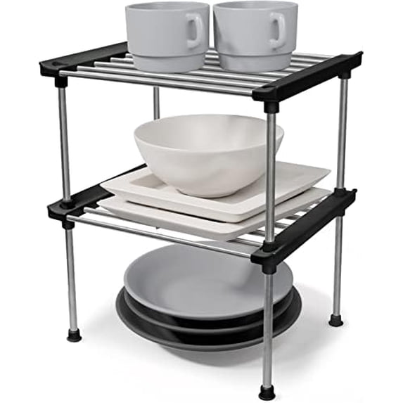 Cabinet Organizer Shelf, Set of 2 Stackable Kitchen Counter Shelves, Kitchen Cabinet Organizers and Storage, Pantry Storage Shelf Organizer, 9.8 x 7.8 x 6.1 - Black