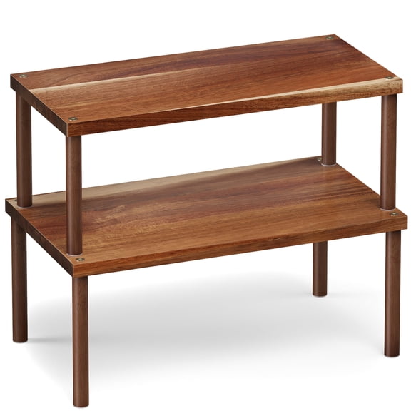 Cabinet Organizer Shelf(Set of 2),Kitchen Counter Shelves,Acacia Wood Spice Rack Countertop and Cabinet,Stackable Expandable(Large)