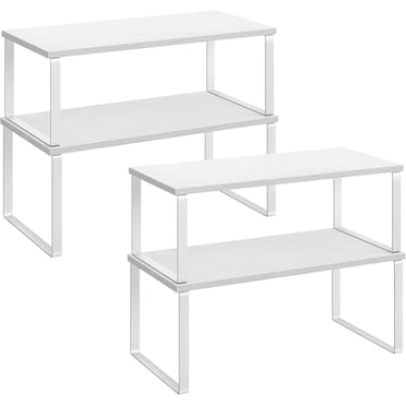 Mimifly Expandable Cabinet Shelf Organizer, Stackable Metal And Bamboo