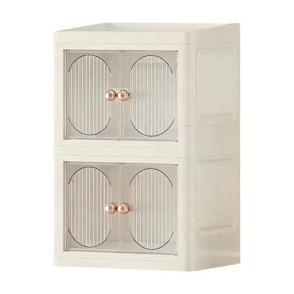 Cabinet for Organizing, Gray Foldable and Stackable Double Layer Vanity Organizer, Large Capacity Makeup Storage with Smooth Doors, No Tools Desktop Cabinet for Bathroom Home Office