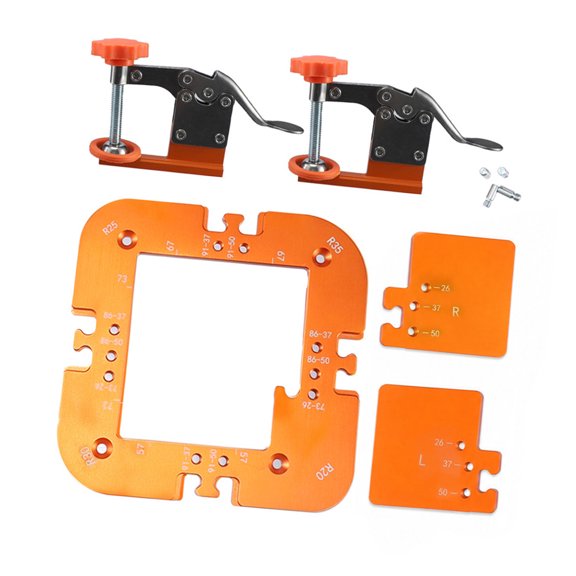 Cabinet Panel Routing Guide Template, Aluminum Alloy Jig with 2 Clamps, 4 Corner Size References, and Handleless Pull Slot Positioning