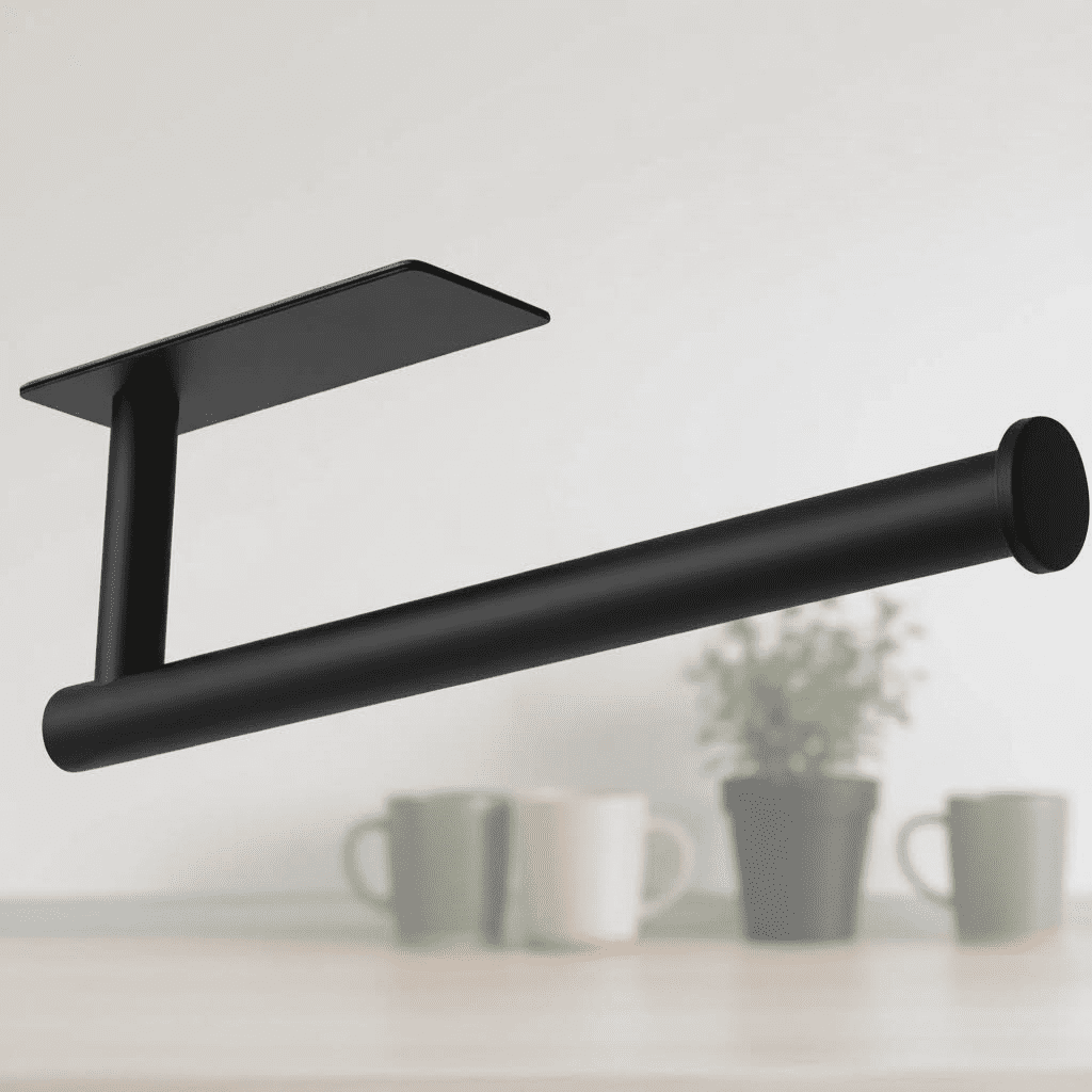 Under Cabinet Paper Towel Holder for Kitchen and Bathroom, Wall Mounted Adhesive Paper Towel Rack with Matte Black Finish, Made of Durable SUS304 Stainless Steel