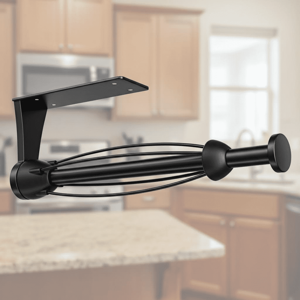 Under Cabinet Paper Towel Holder, Single-Hand Operated Wall Mount with Damping Effect, Self-Adhesive or Drill Installation for Kitchen and Bathroom, Black