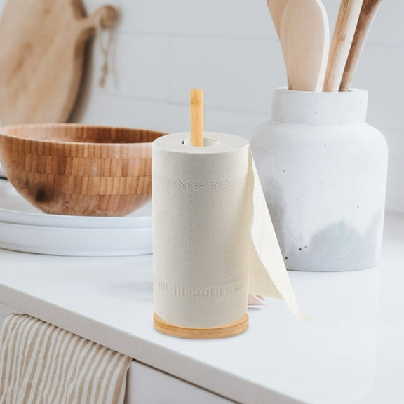 Under Cabinet Paper Towel Holder, Solid Wood Creative Punch-Free Roll Vertical Storage Shelf for Kitchen and Bathroom Towels, Space Saving Lazy Rag Stand