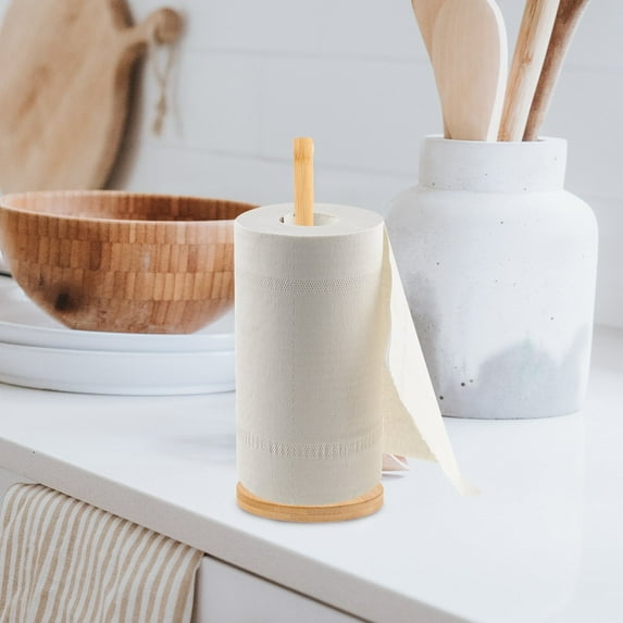 Under Cabinet Paper Towel Holder, Solid Wood Kitchen Roll Stand, Vertical Storage Shelf for Bathroom or Kitchen, Space-Saving and Sturdy Design, By PRYESS