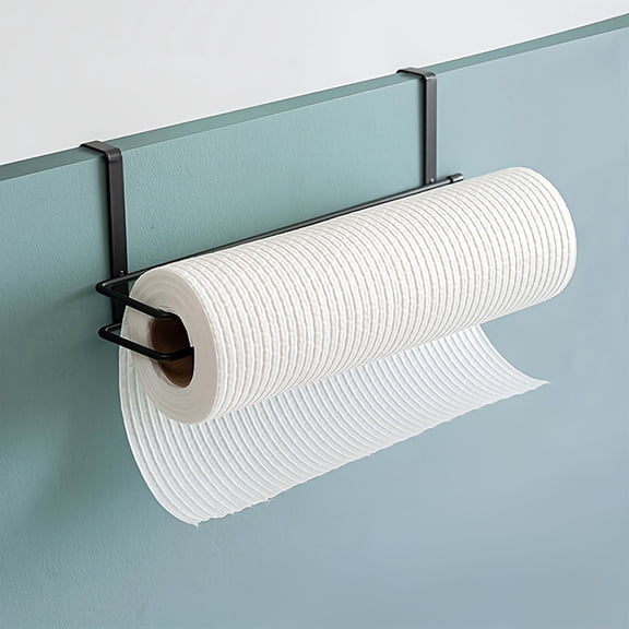 Over the Cabinet Paper Towel Holder - Stainless Steel Kitchen Paper Towel Rack, Cabinet Door Mount for Standard and Large Rolls, Space Saving Organizer, Black