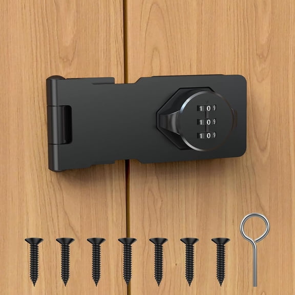 Cabinet Password Hasp Lock, Keyless Combination Lock for Small Doors, Barn, Bathroom, Outdoor, Garage, Garden, Black