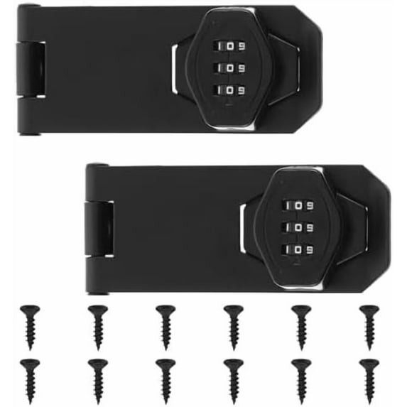 Cabinet Password Hasp Locks, 2 Pack Keyless Combination Lock 3-Digit Rotary Hasp Lock Black Door Security Lock Latch Lock Gate Locks for Cabinets Drawer Cupboard Closet Outdoor Garage Garden