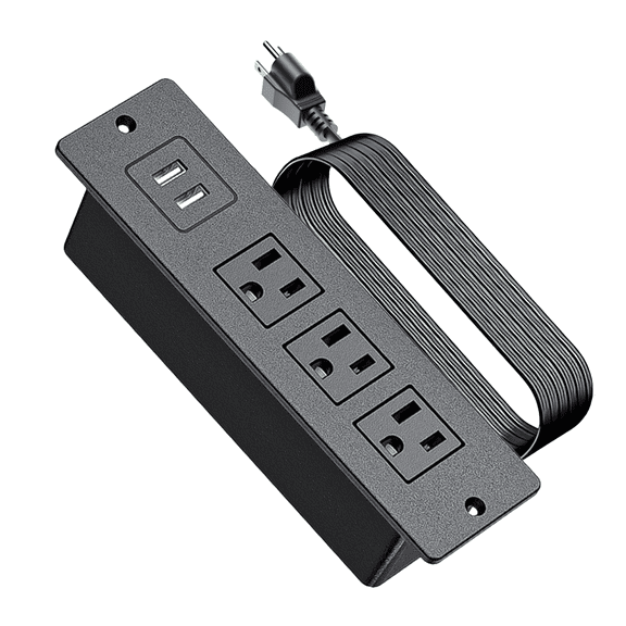 Cabinet Power Strip with Extension Cord Recessed Power Outlet, Hidden Under Cabinet Multiple Outlets Desk Power Grommet with USB Ports, Furniture Surge Protector for Kitchen Cabinet & Bathroom Vanity