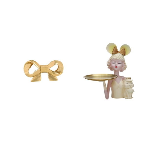 Cabinet Pull Bowknot Furniture Handle Girl Statue Tray Modern Art Resin for Dresser Tabletop Living Room