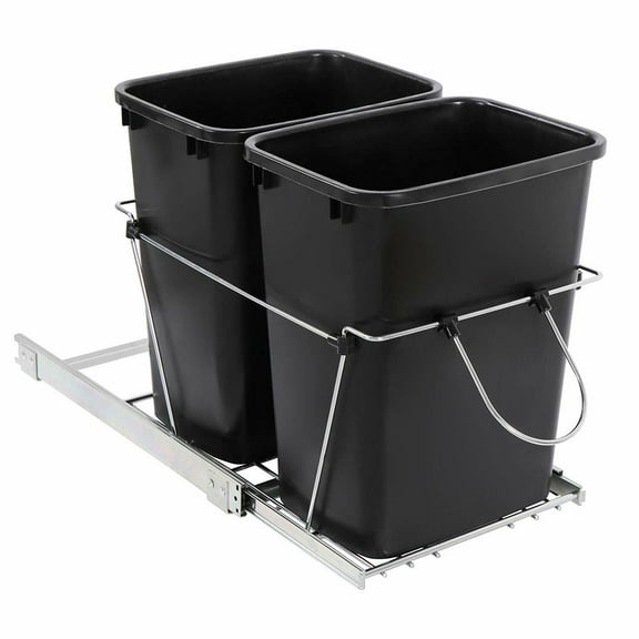 Under Cabinet Pull Out Double Waste Container 35 Quart Kitchen Garbage Can, Slide Out Hidden Dual Trash Bin Organizer with Smooth Ball-Bearing Slides Kitchen Storage & Recycling