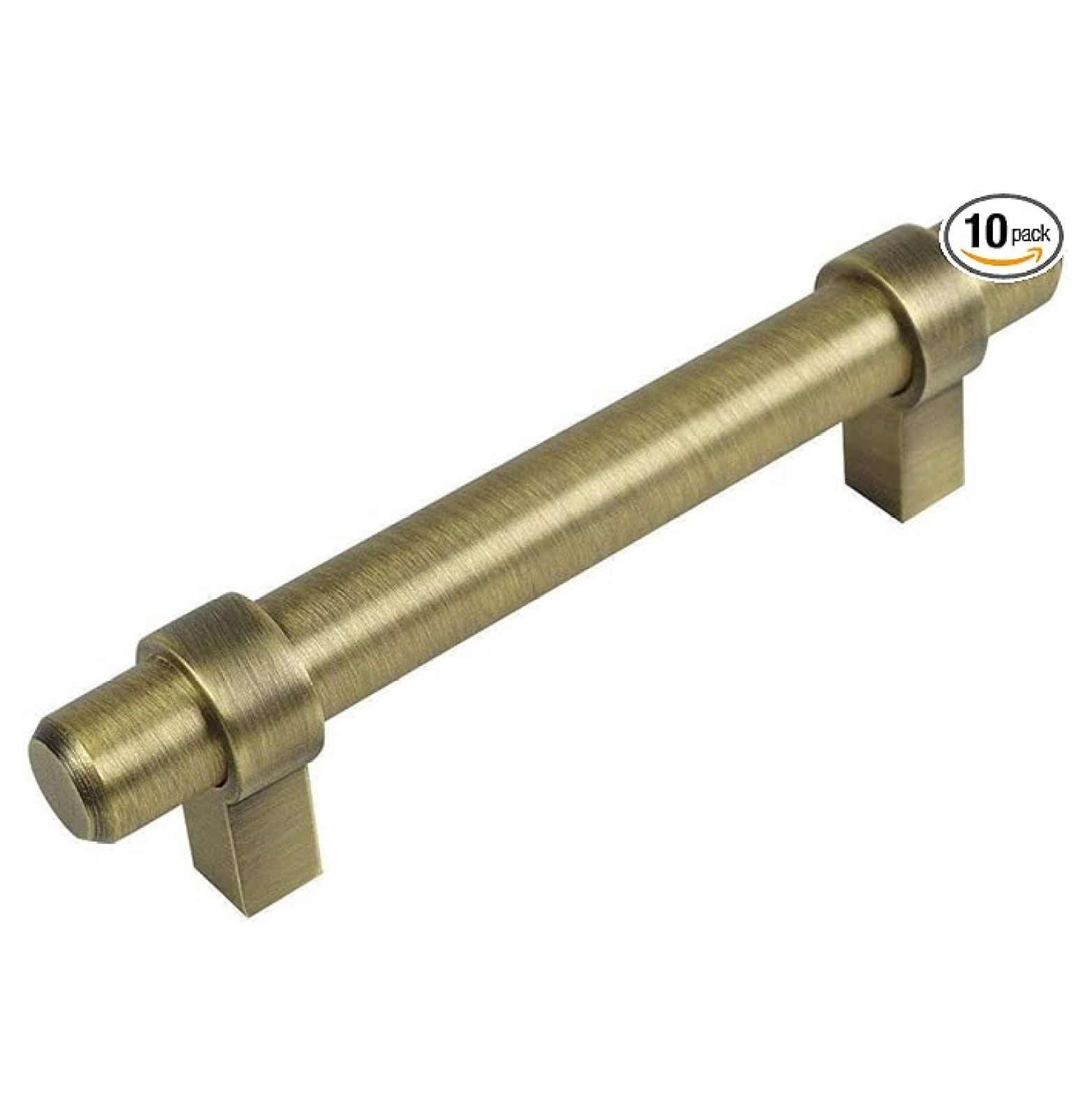 Cabinet Pulls 10 Pack - Brushed Antique Brass Bar Handles 3-3/4 Inch Hole Centers - Kitchen Bathroom Drawer Pulls 96mm - Solid Steel Cabinet Hardware