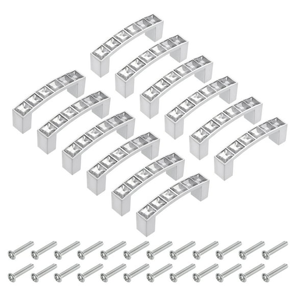 Cabinet Pulls Drawer Handles 64mm Hole Centers Alloy Crystal with Screws 12Pack