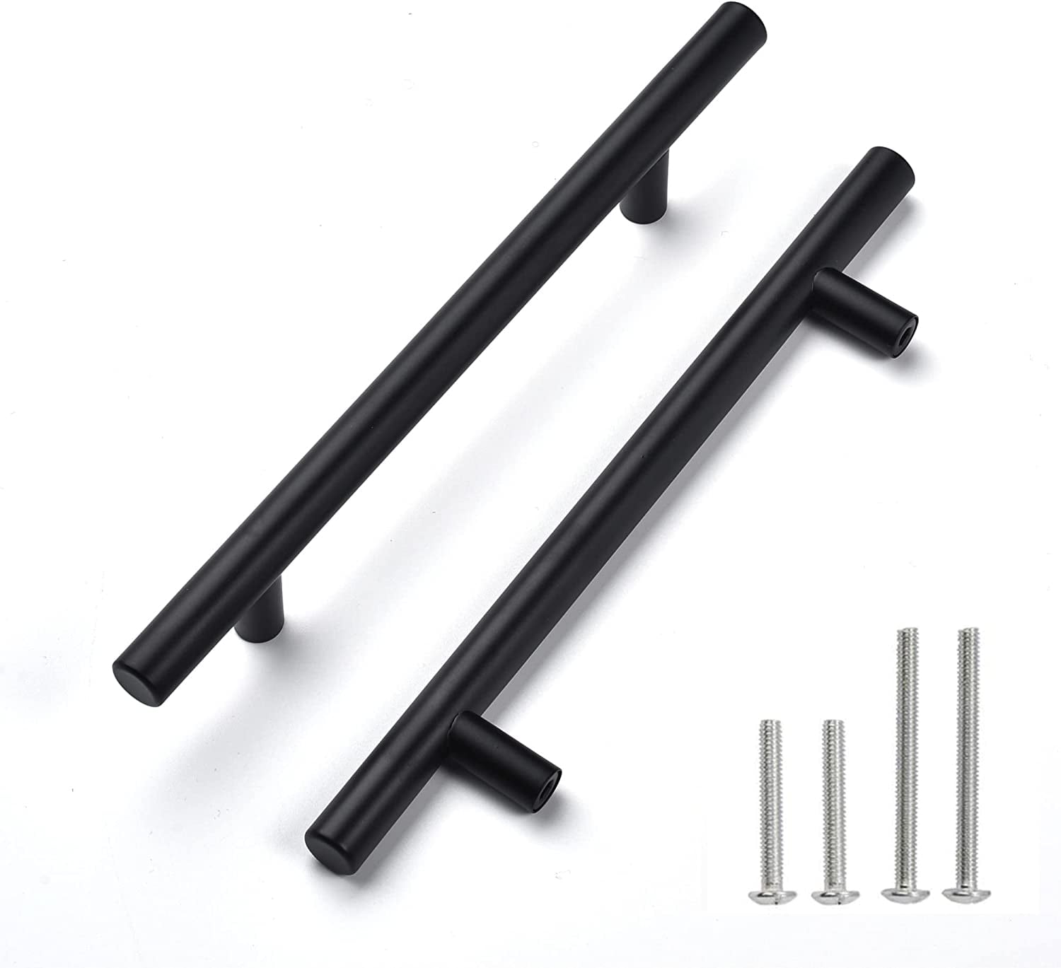 Cabinet Pulls Matte Black Cabinet Handles, 5 Pack 5 Inch Stainless Steel Kitchen Cupboard Handles Drawer Pulls, Cabinet Hardware Bar Handles, 128mm Hole Centers
