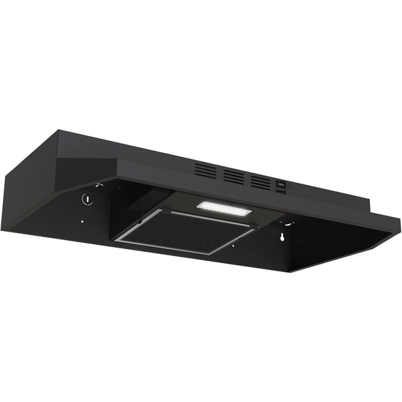 Under Cabinet Range Hood 30 inch, Ducted/Ductless Convertible Kitchen Stove Hood, Stainless Steel Vent Hood w/Rocker Button Control, 2 Speeds Exhaust Fan, 280CFM, Black