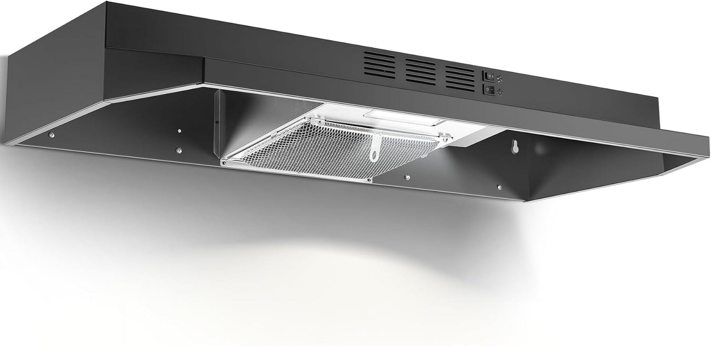 Under Cabinet Range Hood 36 inch, Ducted/Ductless Vent Hood with 2 Speeds Fan, Black Range Hood with Rocker Button Control, Kitchen Hood 280CFM, Bright LED Light