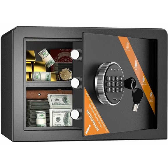 Cabinet Safe Box, 1.2 Cu Ft Small Safe Box, Cabinet Safe Box with Digital Keypad & Safety Key Lock, Small Safe for Office Hotel Document Storage