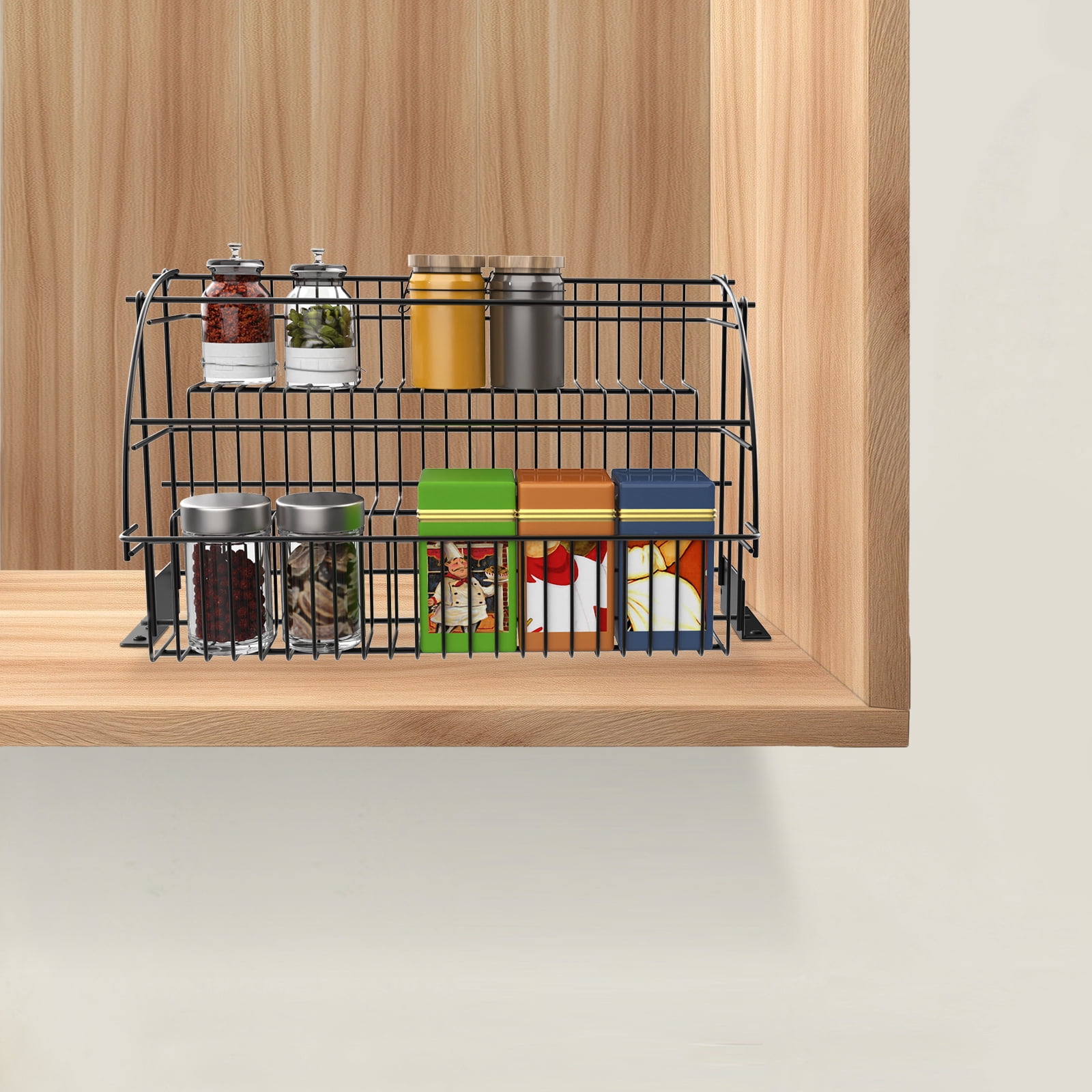 Under Cabinet Spice Rack 3 Tier Pull Down, Metal Adjustable Shelf ...
