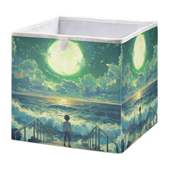 Cabinet Storage Basket 11.02x11.02x11.02 Inches Storage Box Foldable, Storable and Easy to Assemble ,Open Home Storage Bins ,Closet Storage Bins Appreciate The Moon