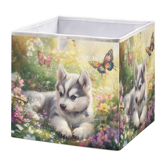 Cabinet Storage Basket 11.02x11.02x11.02 Inches Storage Box Foldable, Storable and Easy to Assemble ，Open Home Storage Bins ，Closet Storage Bins Beautiful Cute Husky