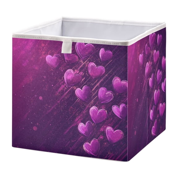 Cabinet Storage Basket 11.02x11.02x11.02 Inches Storage Box Foldable, Storable and Easy to Assemble ，Open Home Storage Bins ，Closet Storage Bins Beautiful Purple Heart Pattern