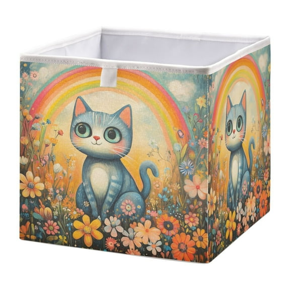 Cabinet Storage Basket 11.02x11.02x11.02 Inches Storage Box Foldable, Storable and Easy to Assemble ，Open Home Storage Bins ，Closet Storage Bins Big-eyed Rainbow Cat