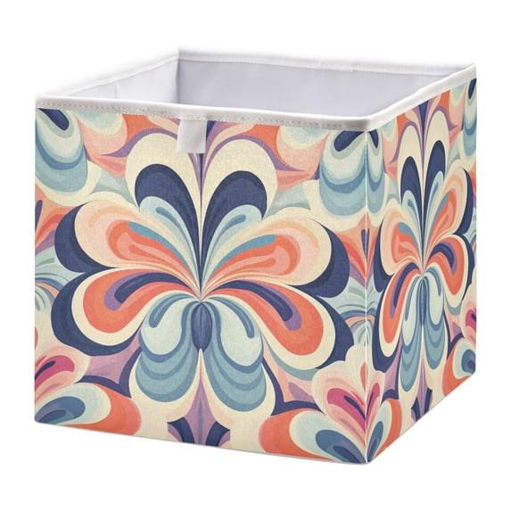 Cabinet Storage Basket 11.02x11.02x11.02 Inches Storage Box Foldable, Storable and Easy to Assemble ,Open Home Storage Bins ,Closet Storage Bins Blue Flower Pattern