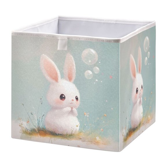 Cabinet Storage Basket 11.02x11.02x11.02 Inches Storage Box Foldable, Storable and Easy to Assemble ，Open Home Storage Bins ，Closet Storage Bins Bubble Bunny Cartoon