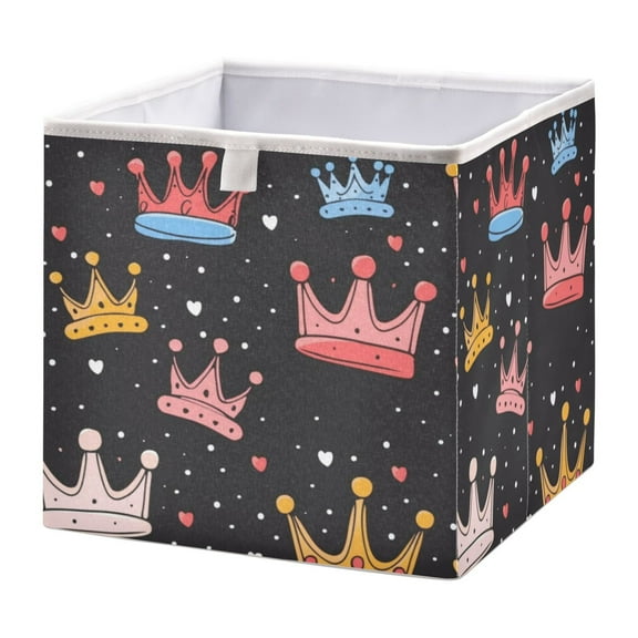 Cabinet Storage Basket 11.02x11.02x11.02 Inches Storage Box Foldable, Storable and Easy to Assemble ,Open Home Storage Bins ,Closet Storage Bins Cartoon Crown Cute