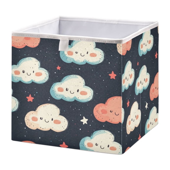 Cabinet Storage Basket 11.02x11.02x11.02 Inches Storage Box Foldable, Storable and Easy to Assemble ，Open Home Storage Bins ，Closet Storage Bins Cartoon Cute Smile Cloud