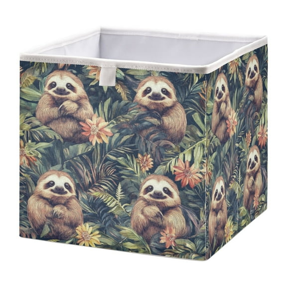 Cabinet Storage Basket 11.02x11.02x11.02 Inches Storage Box Foldable, Storable and Easy to Assemble ,Open Home Storage Bins ,Closet Storage Bins Cartoon Cute Sloth