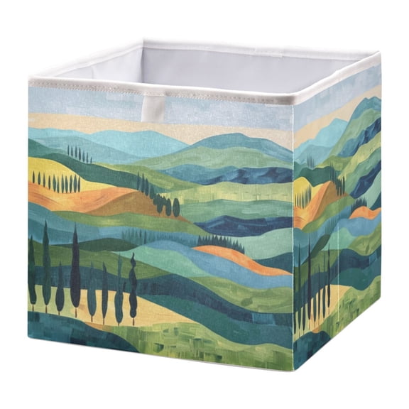 Cabinet Storage Basket 11.02x11.02x11.02 Inches Storage Box Foldable, Storable and Easy to Assemble ,Open Home Storage Bins ,Closet Storage Bins Cartoon Green Hill