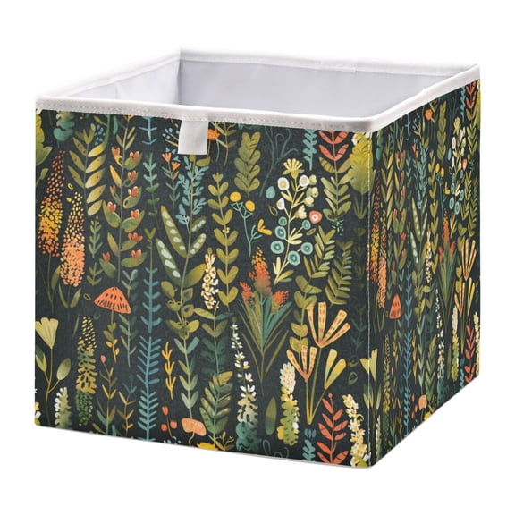 Cabinet Storage Basket 11.02x11.02x11.02 Inches Storage Box Foldable, Storable and Easy to Assemble ，Open Home Storage Bins ，Closet Storage Bins Cartoon Green Leaves